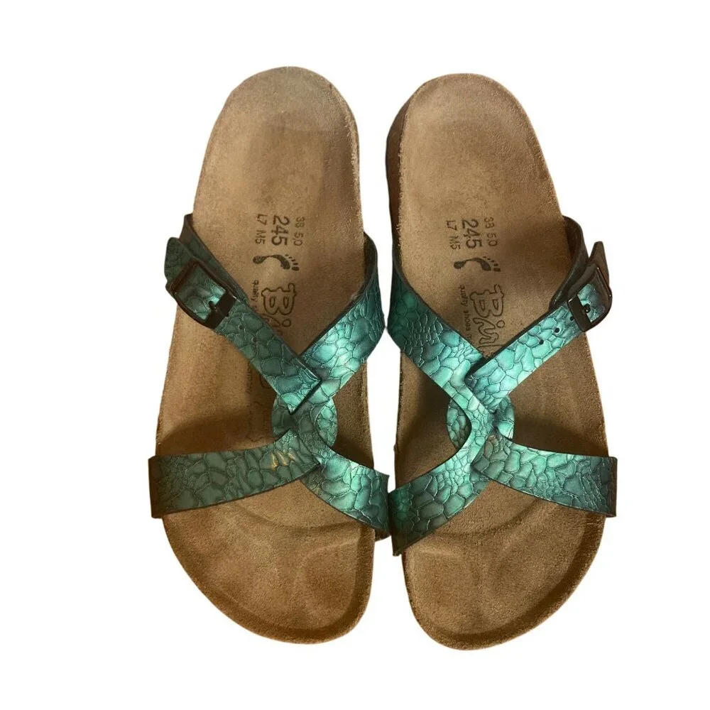 Birkenstock Birkis Sylt Birko Flor Turquoise Sandals Womens 7 US Comfort